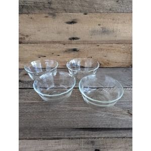 Vtg Set of 4 Pyrex Clear Glass Scalloped Edge 3 Ringed Custard Cups #463 - 6 oz